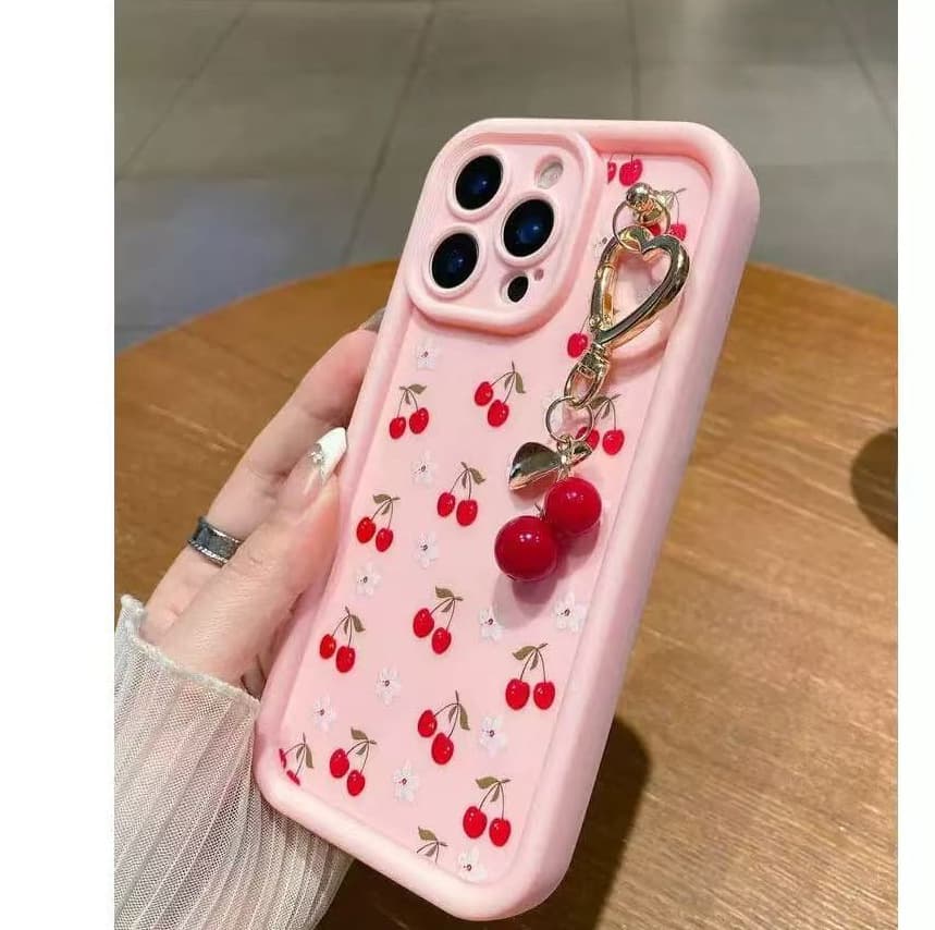 Suitable for cherry pendant Apple 17Pro mobile phone case flower cherry iphone16promax14/15/16 female