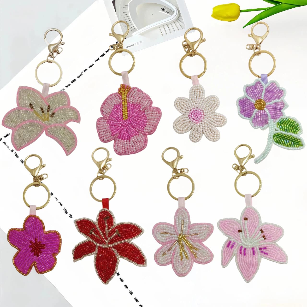 Bead embroidery handmade red flower decoration flower embroidery cloth patch clothing shoes and hats bags key chain pendant clothing accessories