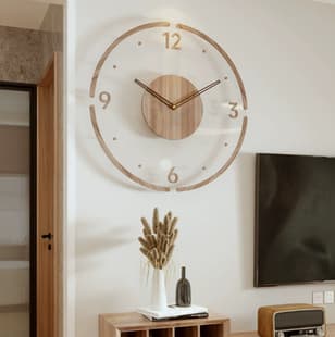 Factory Transparent Acrylic Log Wood Hanging Clock Silent Living Room Bedroom Decorative Clock Cross-Border Hot Selling Art Wall Clock