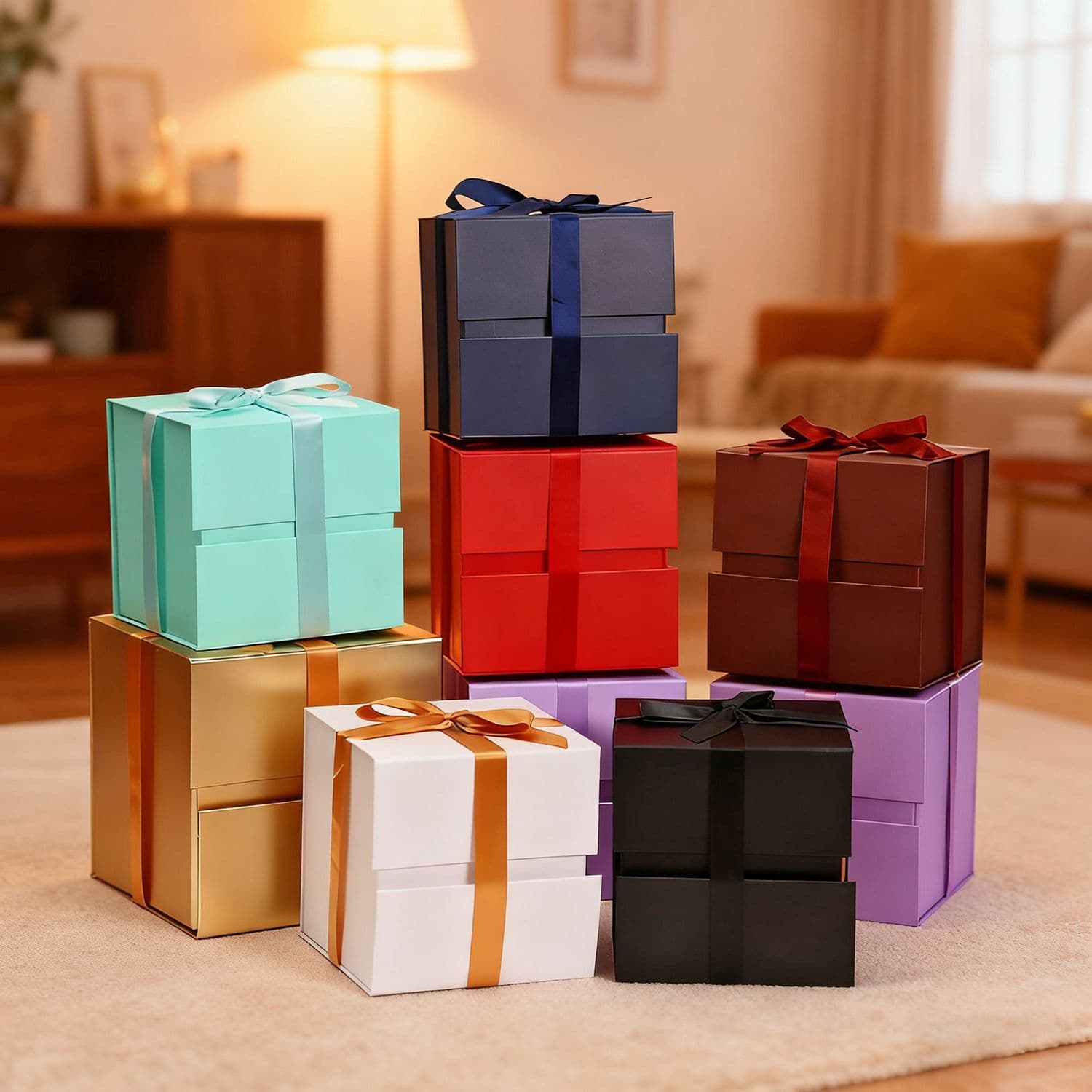 AliExpress Hot Selling Simple Ribbon Gift Box Folding Packaging Box Cosmetic Birthday Gift Wrapping Box