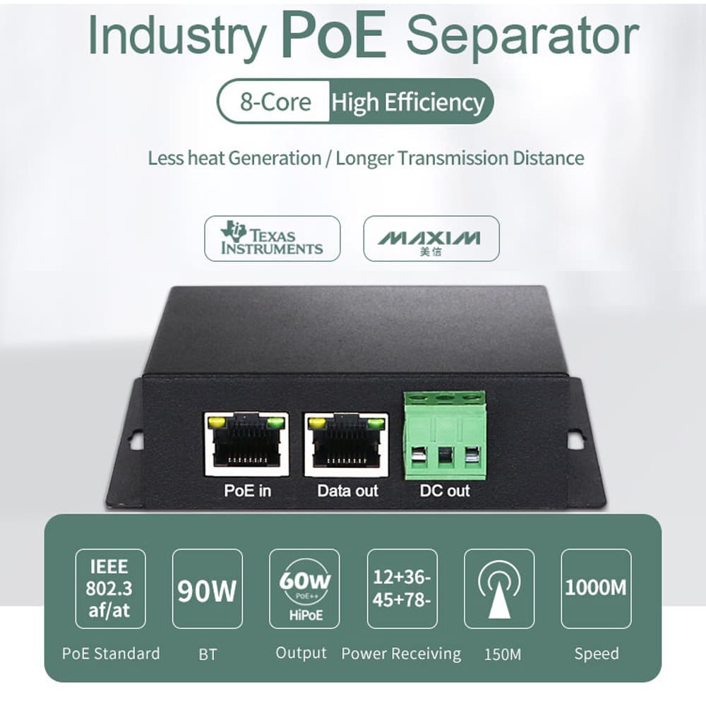 25W/60W/90W Industrial Grade Isolated Gigabit PoE Splitter