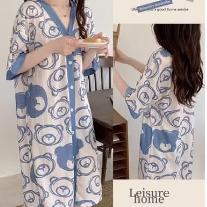 Wholesale Factory Korean Style Princess Sleepwear Women's Summer Short Sleeve Plus Size Homewear Cardigan Dress for Live Streaming