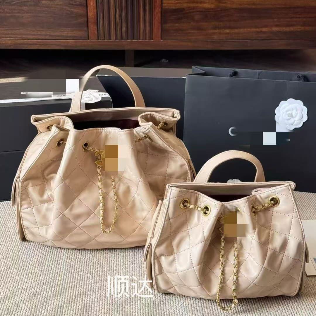25 New Style Small Fragrant Quilted Chain Bucket Bag Drawstring Hobo Armpit Bag Women's Trendy Hippie Bag Single Shoulder Crossbody Bag
