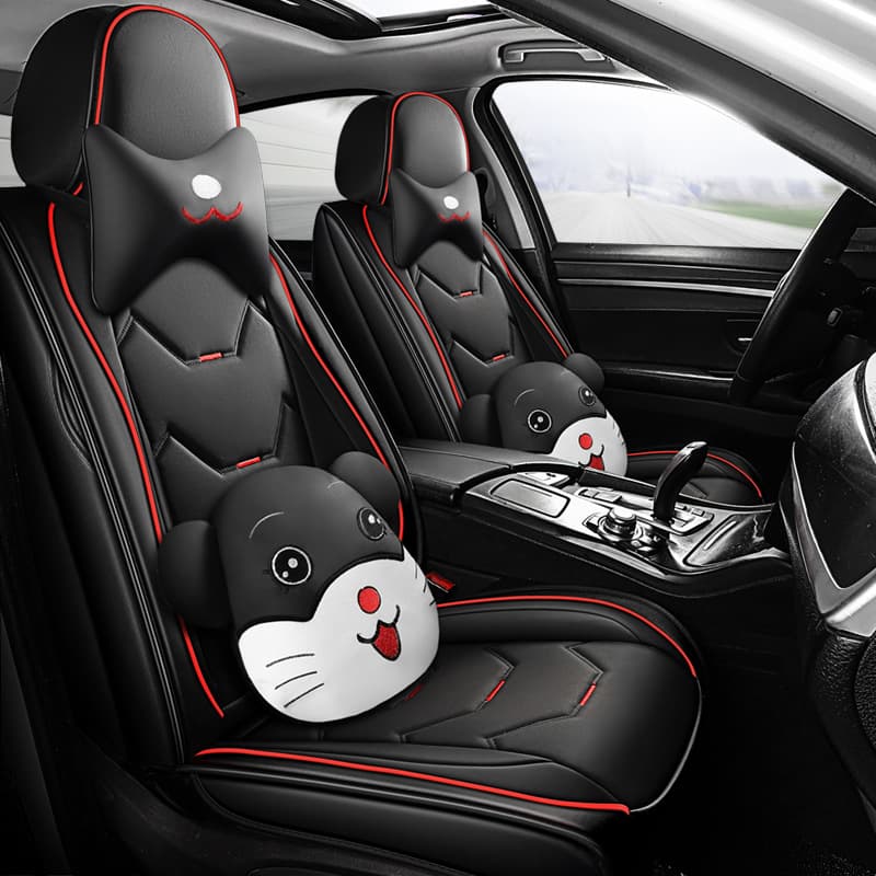 2022 New Full-Cover Leather Car Seat Covers Cartoon Mouse All-Season Universal Car Seat Cushion Set
