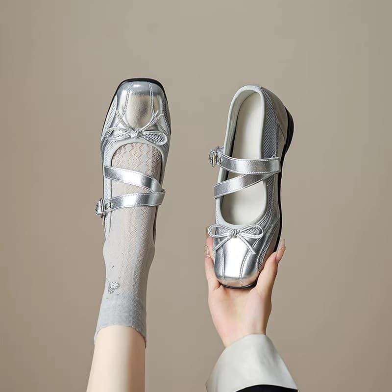 Sheepskin Version~ 6cm Height-Increasing Mary Jane Women's Shoes 2026 New Style Chanel-Style Leather Shoes Silver Flats for Women