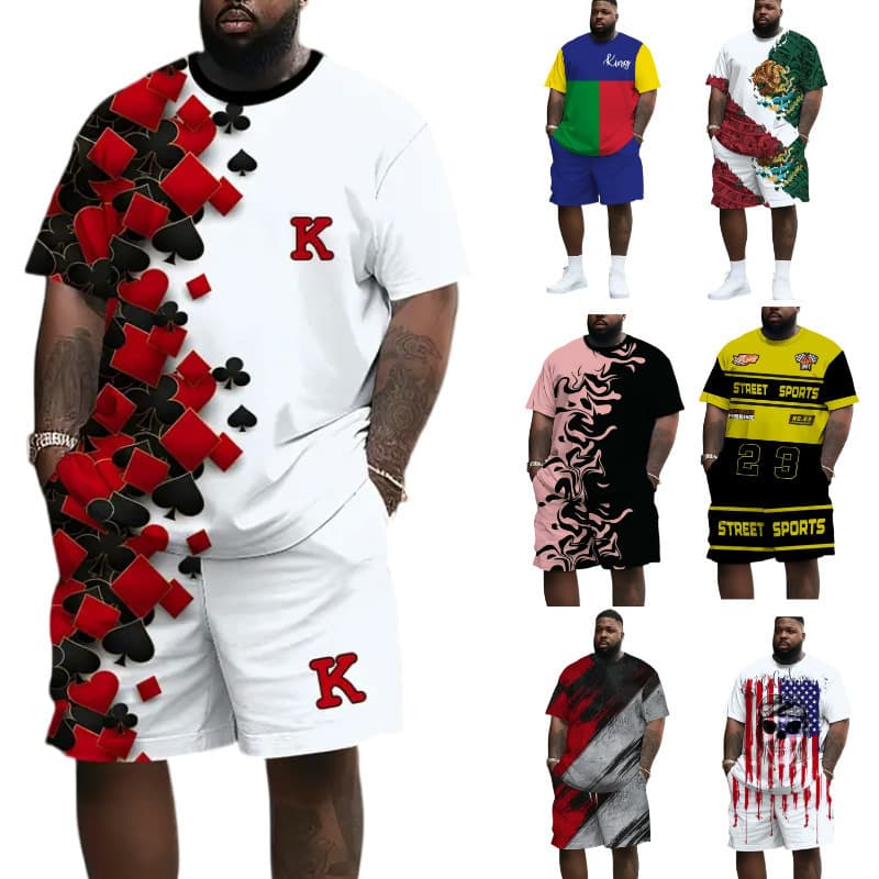Amazon Cross-Border European/American Oversize T-Shirt Shorts Set Pattern 3D Digital Print Casual Swim Trunks Set