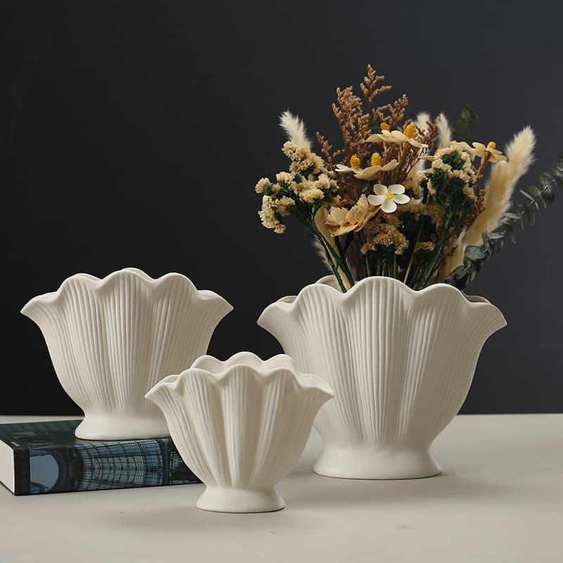 Ceramic Vase, High-End Bisque, Leak-Proof, Living Room, Shell-Shaped Entryway Display, Nordic Style Decorative Art