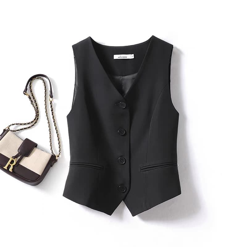 Women's Vest 2025 Spring/Autumn New Slim Fit Layering Black Short Waistcoat Versatile