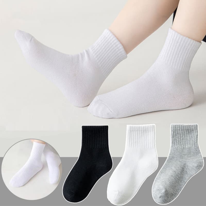 Children's Socks, Boys' White Sports Short Socks Wholesale, Spring and Autumn Breathable Mid-Calf Socks, Girls' Student White Socks