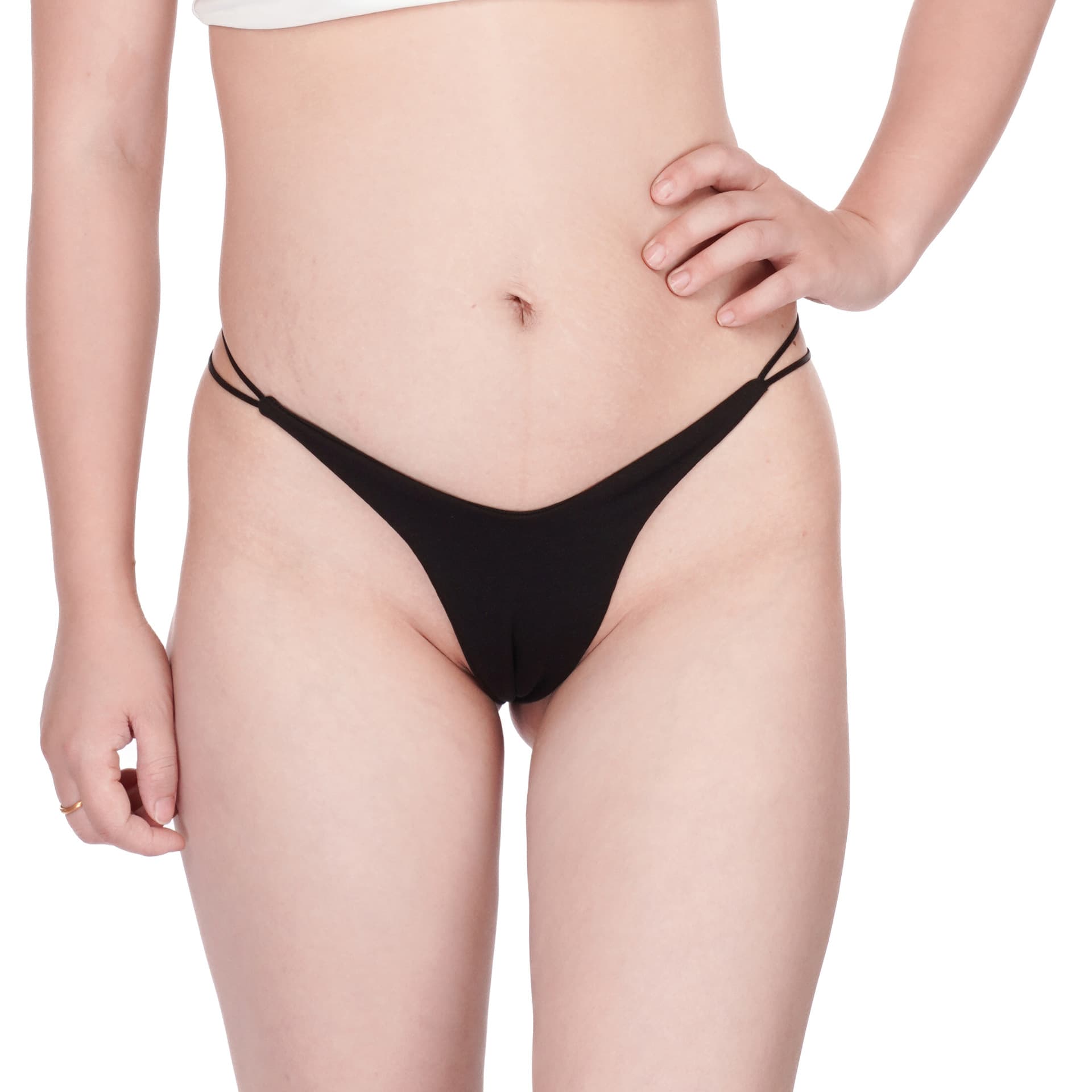Sexy high-slit thong cotton women's double-layer bikini style panties European and American style sexy thin straps