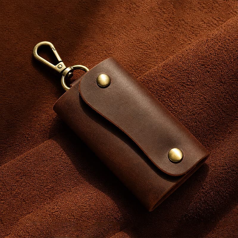 Crazy Horse Leather Vintage Key Holder Handmade Artistic Storage Keychain Genuine Top Layer Cowhide Men's Portable Key Pouch Women
