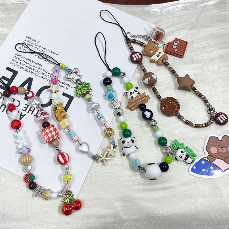 2024 Panda Puppy Island Girl Resin Phone Chain Charm Handmade Beaded CCD Camera Strap Anti-Loss Lanyard
