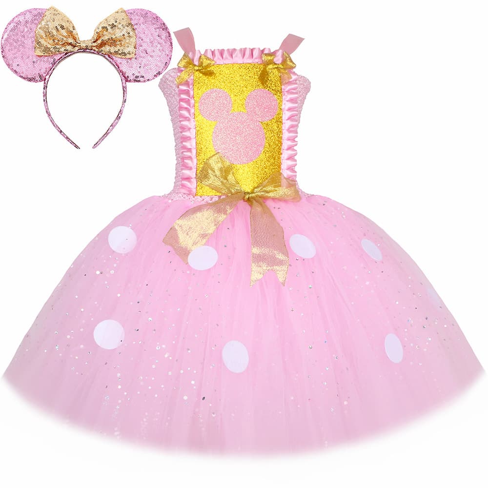 Pink Sequined Minnie Dress Children's Dress European and American Kids Party Tulle Dress Performance Costume