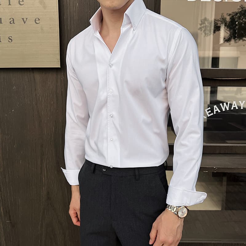 2024 Autumn/Winter New Men's Long Sleeve Shirt Business V-Neck Solid Color Shirt CSZ7758-P58