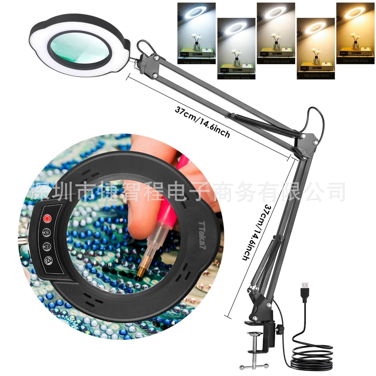 Repair Work Folding Magnifier Lamp, Eye-Care Reading and Learning Lamp, LED Repair Desk Lamp, Nail Art and Eyelash Lamp