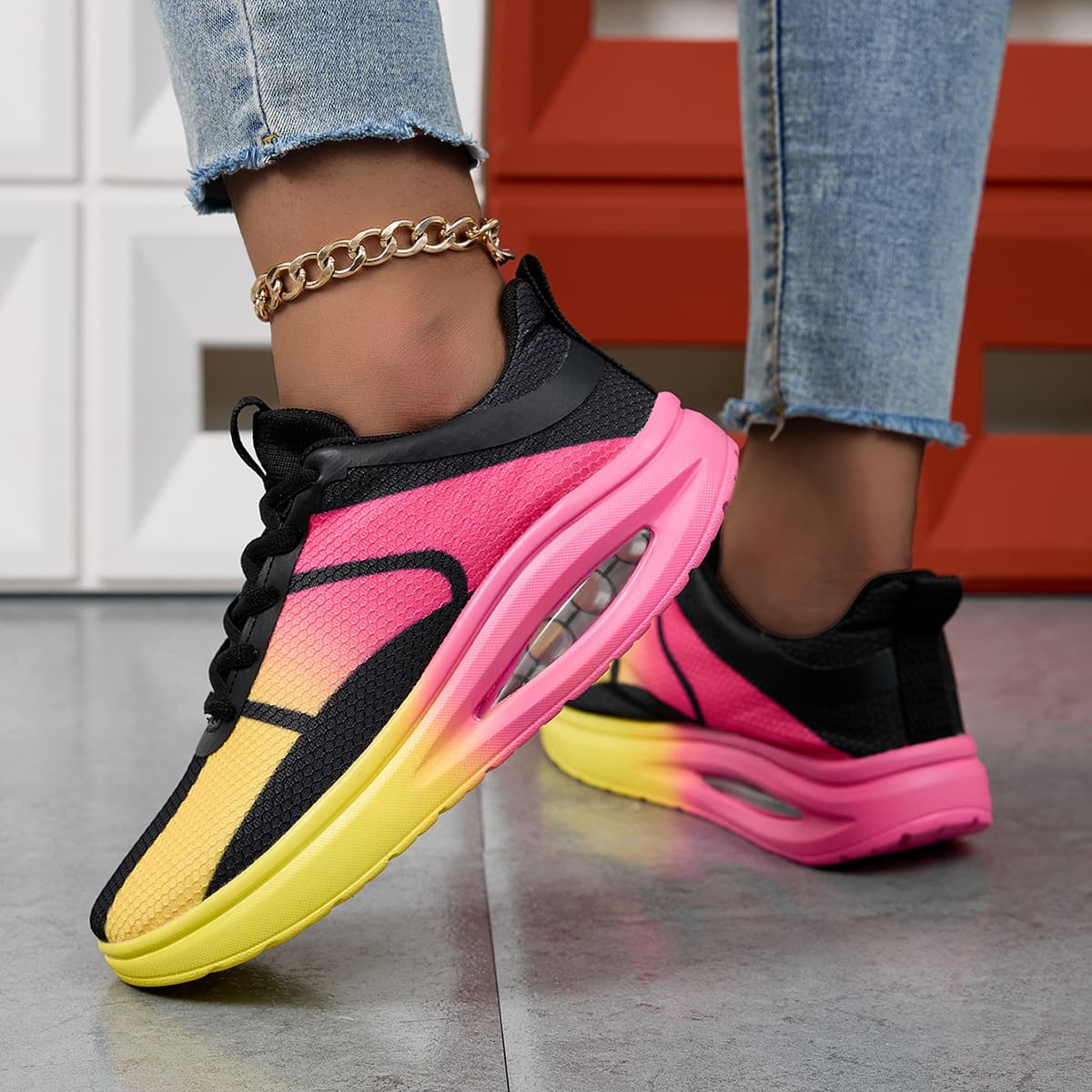 Factory Stock Women Shoes Cross-border Large Size 42 Low-Top Air Cushion Flyknit Casual Running Shoes Versatile Walking Travel Shoes