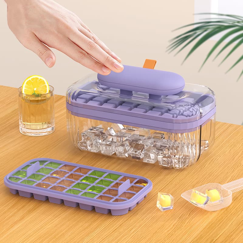 Press Ice Cube Tray, One-Button Ice Release, Food-Grade Material, Includes Ice Scoop, Home Ice Cube Mold