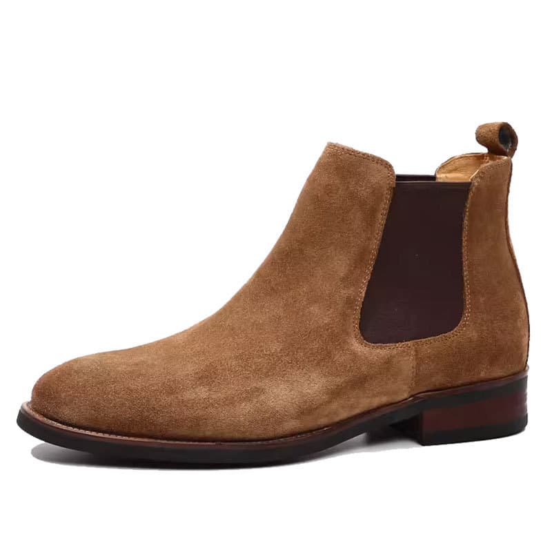Men's Suede Leather Rubber Sole Goodyear Welt Chelsea Boots Pure Cowhide British Style