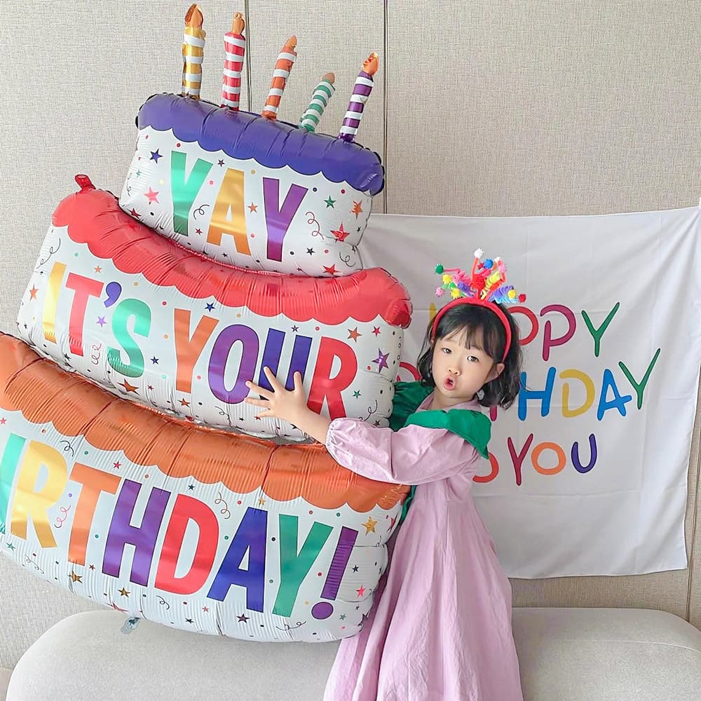 Children's Three-Tier Colorful Cake Balloon Aluminum Foil Balloon Baby Birthday Decoration Scene Setup Photo Prop
