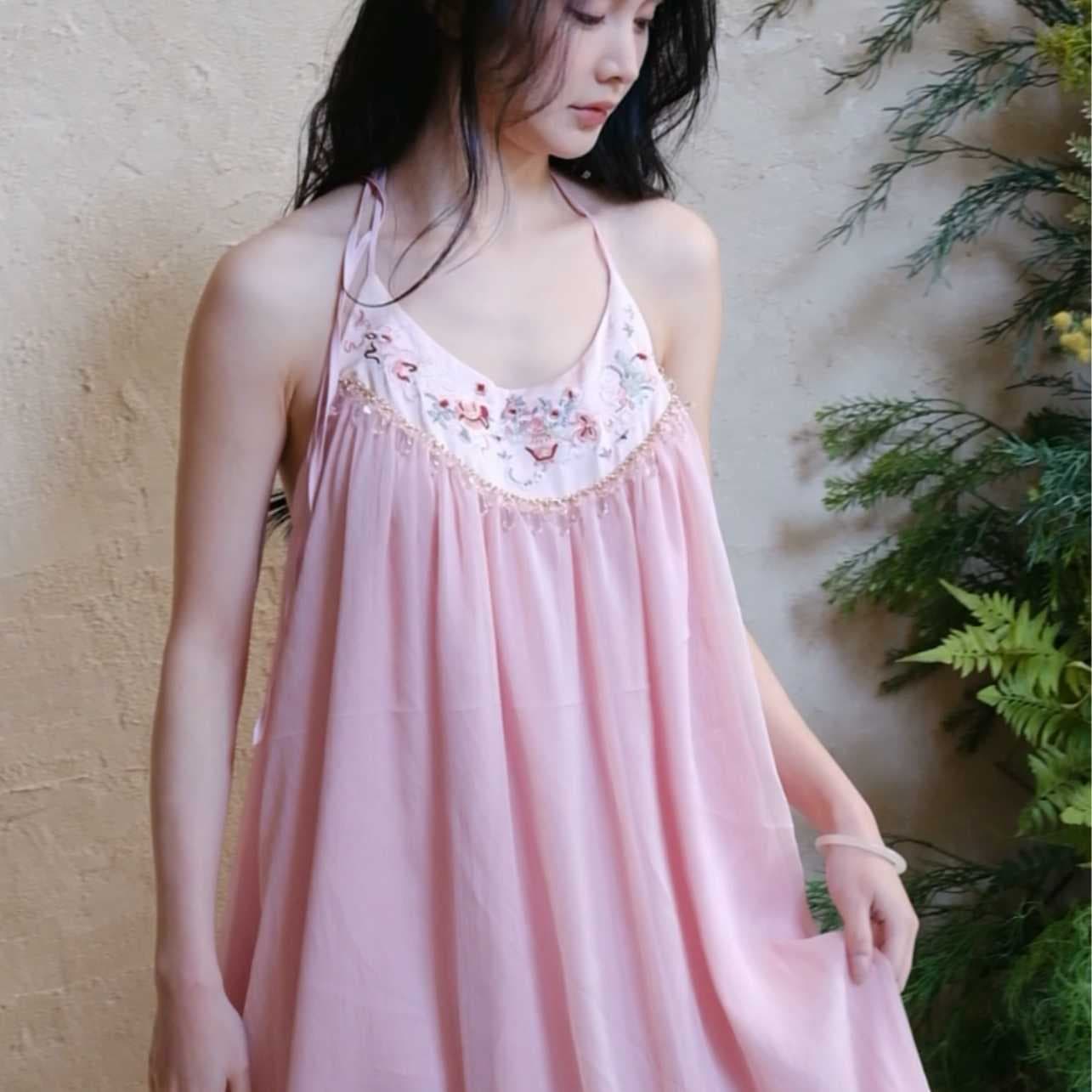 SLEEP LU Zhao Lusi Xu Yan Same Style 'Pianpian Rumeng' New Chinese Romantic Floral Print Sleep Dress