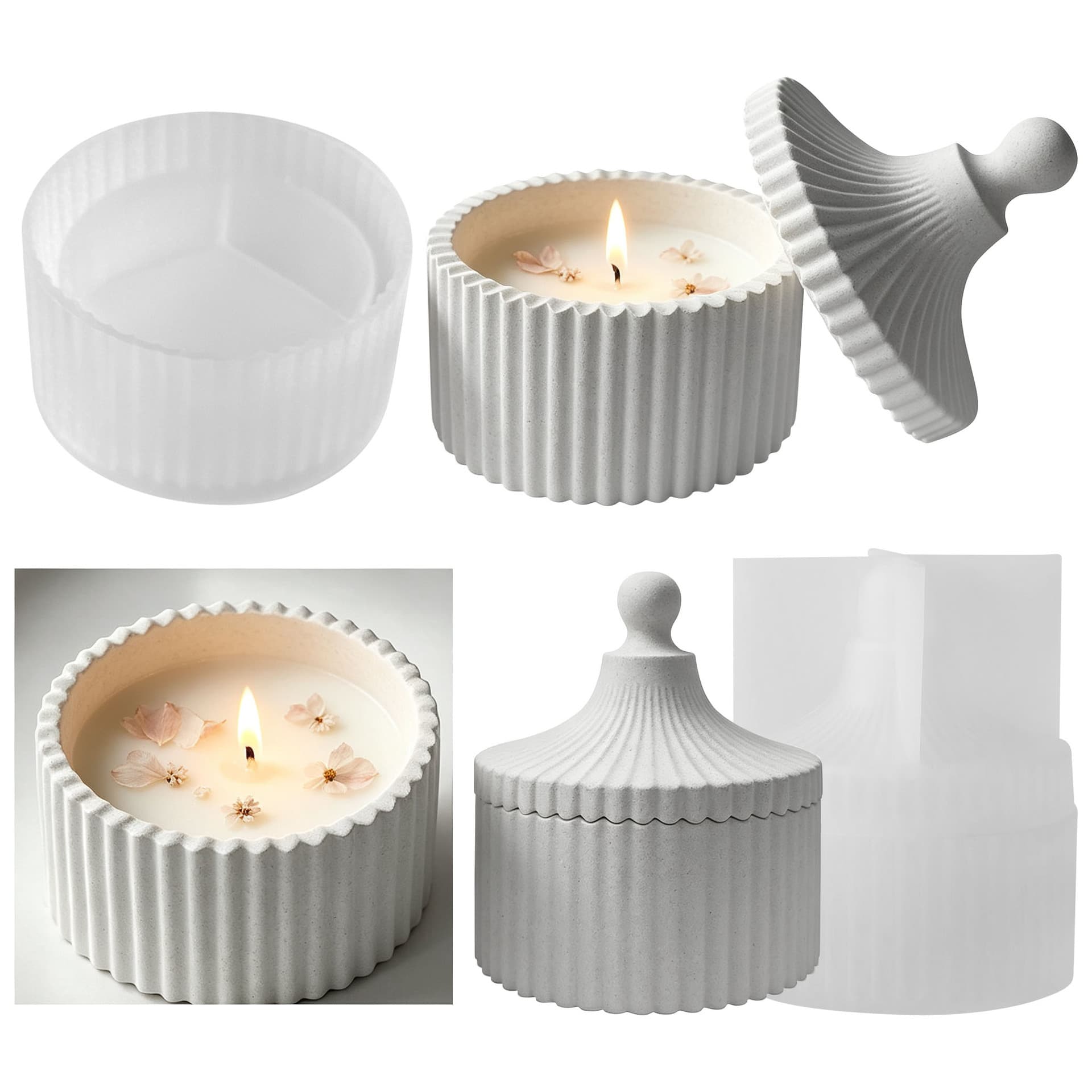 Round Striped Storage Box Epoxy Silicone Mold DIY Gypsum Scented Candle Cup Wax Silicone Mold In Stock