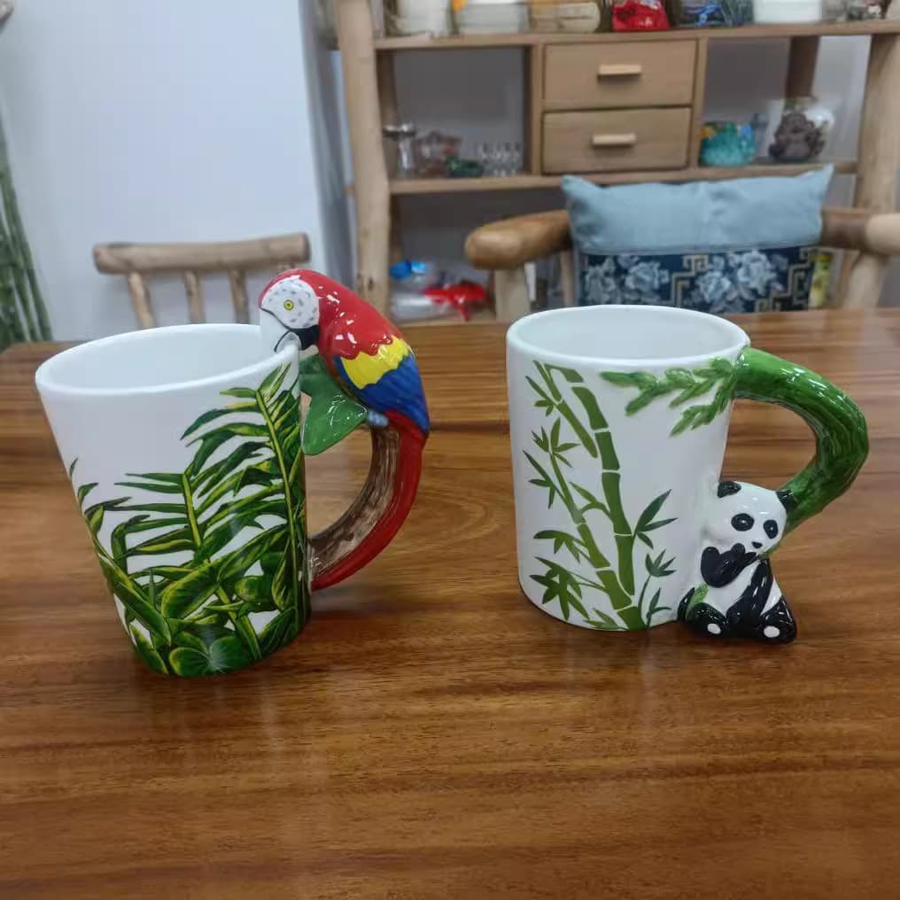 Cute Parrot Woodpecker Frog 3D Bird Ceramic Mug Water Cup Hand-painted 3D Animal Cup