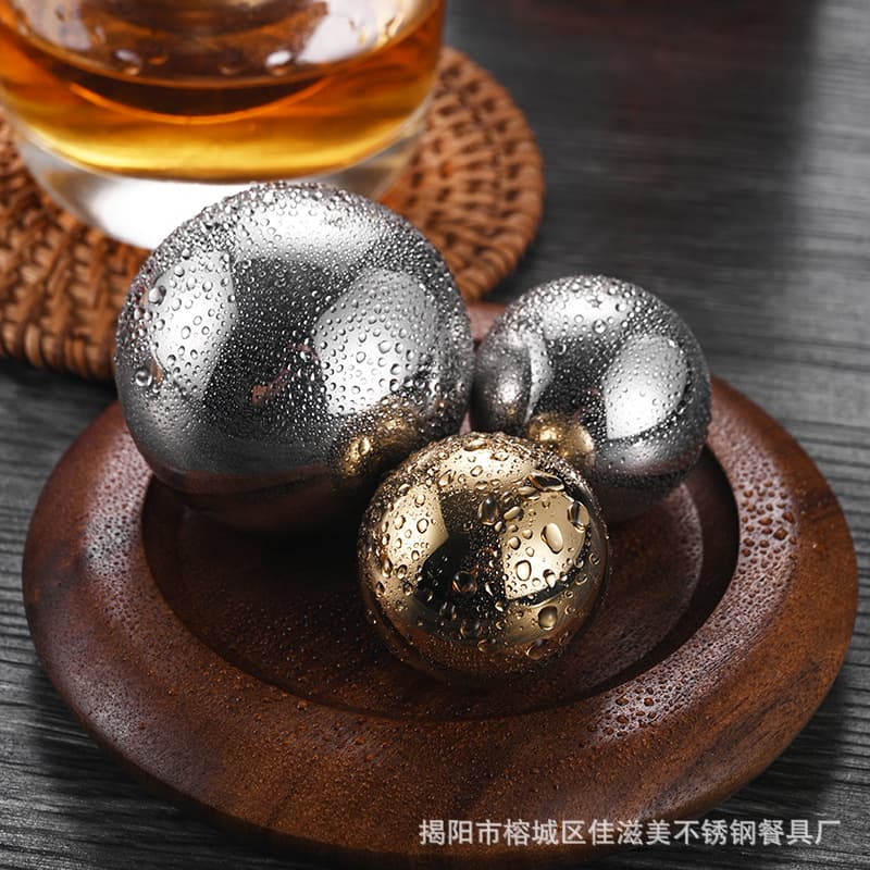 304 Stainless Steel Ice Stones for Whiskey, Bar Beer and Drinks, Metal Fast-Freeze Ice Rocks, Round Spherical Ice Pellets