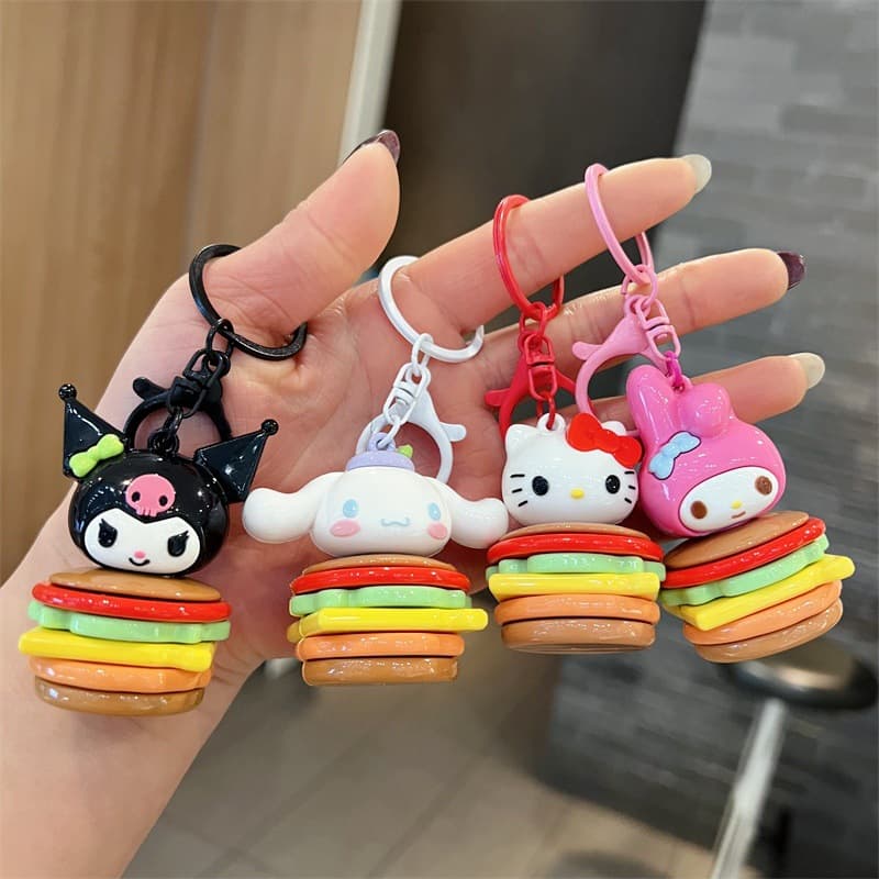 Creative Cartoon Electroplated Hamburger Kuromi Keychain Cute UV Stitch Capybara Pendant Gift for Men and Women