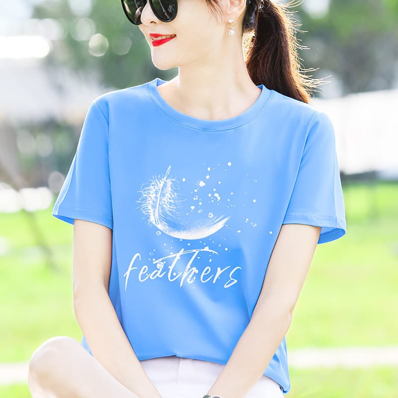 Fashionable Loose-fit Cotton T-shirt Women's Short Sleeves Summer 2024 New Style Versatile Korean Version Top Printing T-shirt