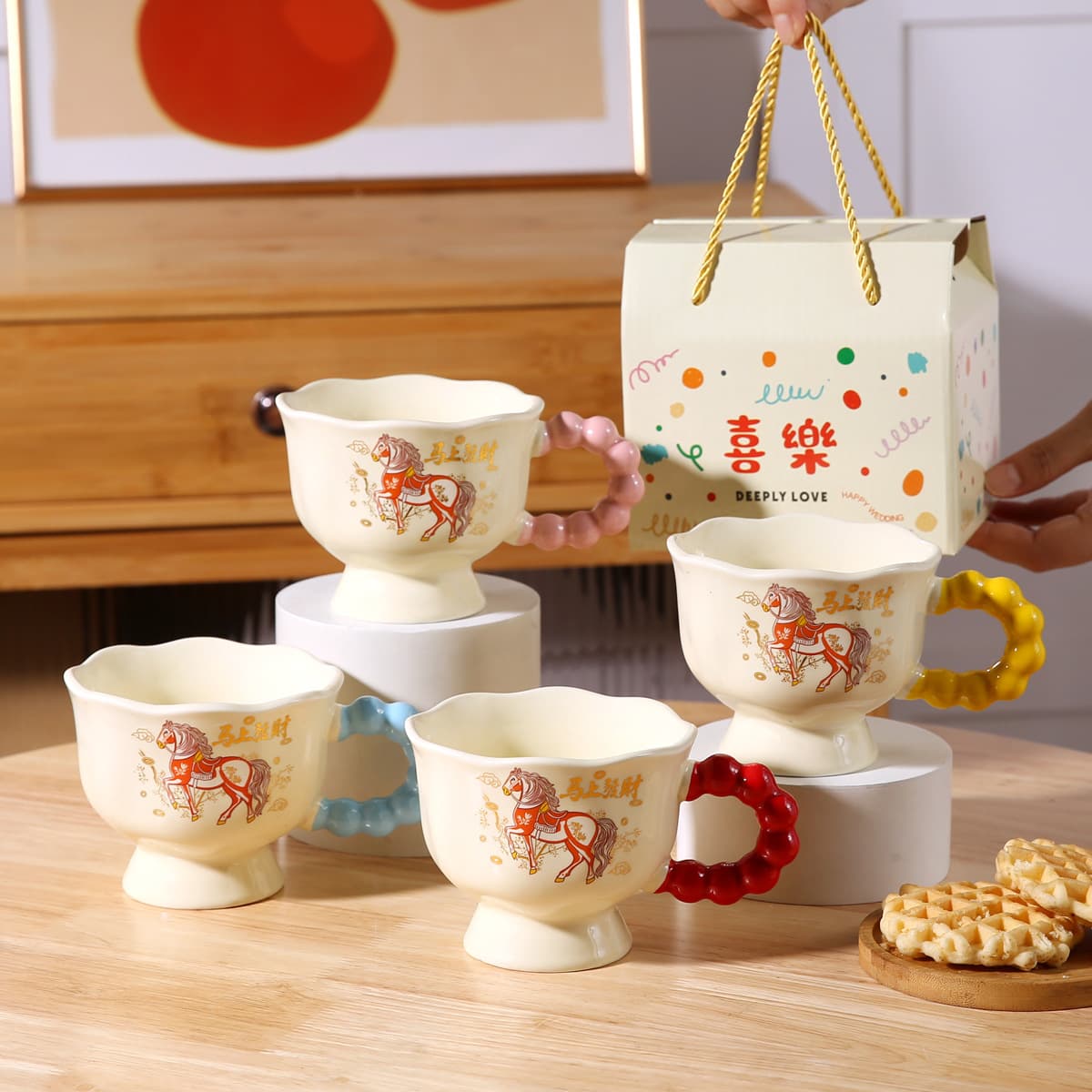 Creative and cute household water cup, goblet, mug, cartoon milk cup, ins style, high-looking ceramic cup for couple