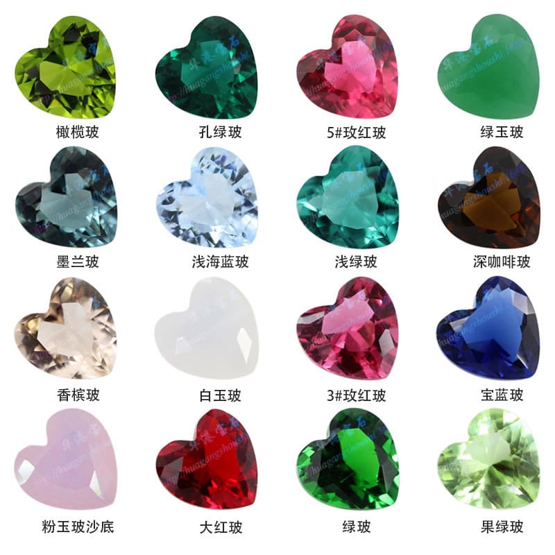 Huagang Gemstones: Wholesale Heart-Shaped Colored Glass Loose Stones, Multi-Colored Heart-Shaped Glass Cabochon Main Stones - Factory Direct Sales