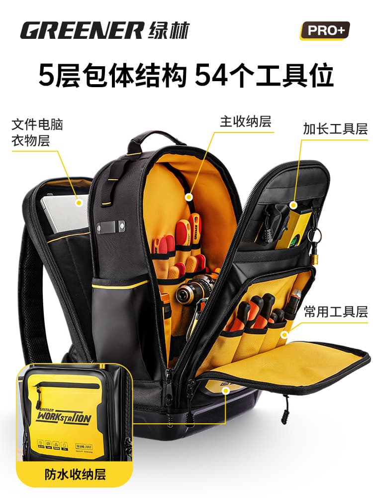 【PRO Backpack】Tool Backpack, Durable and Sturdy Canvas Storage, Multi-functional Repair Backpack for Electricians