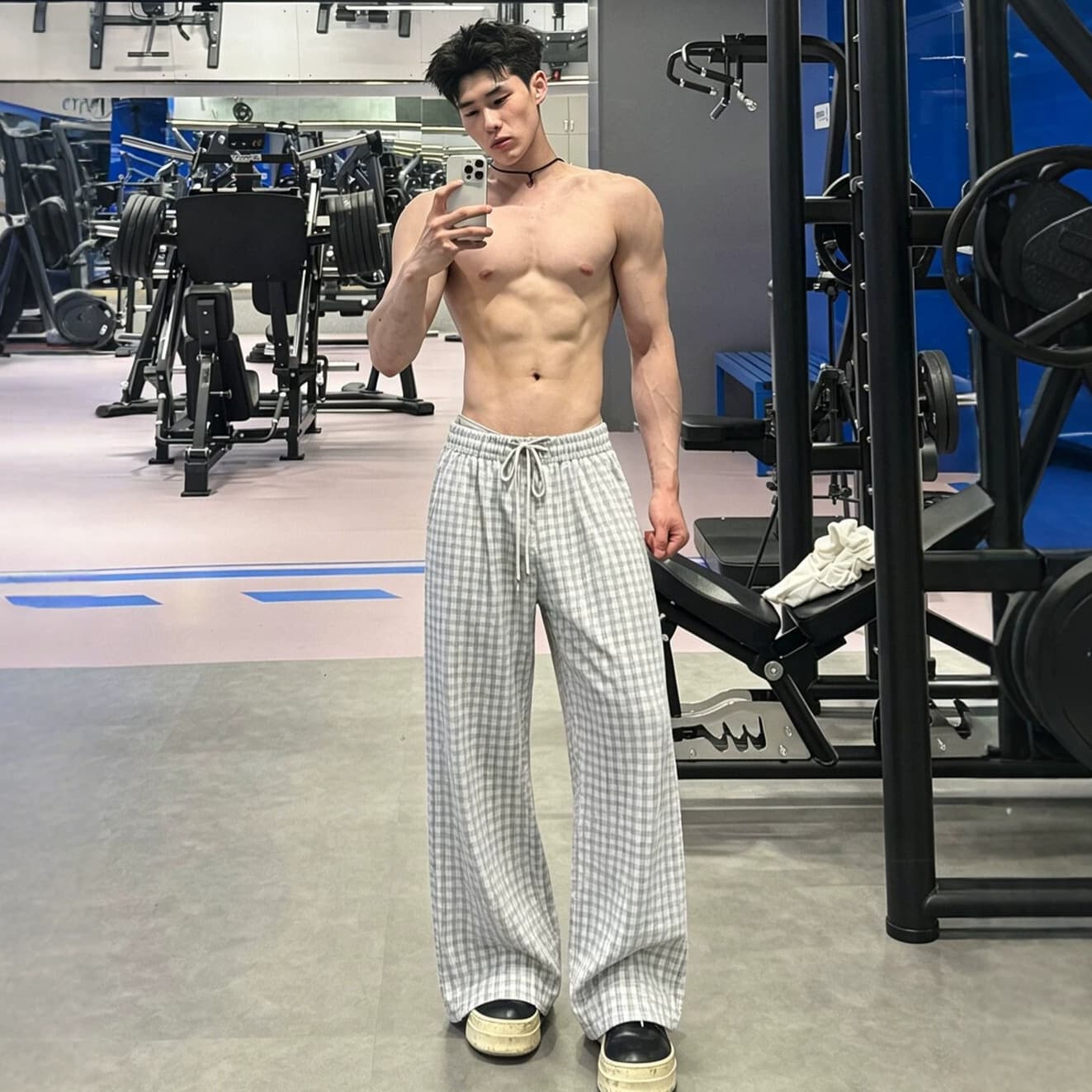 Cleanfit White Plaid Pants for Men Summer Thin Loose Straight Casual Pants Relaxed Fit Workout Pants