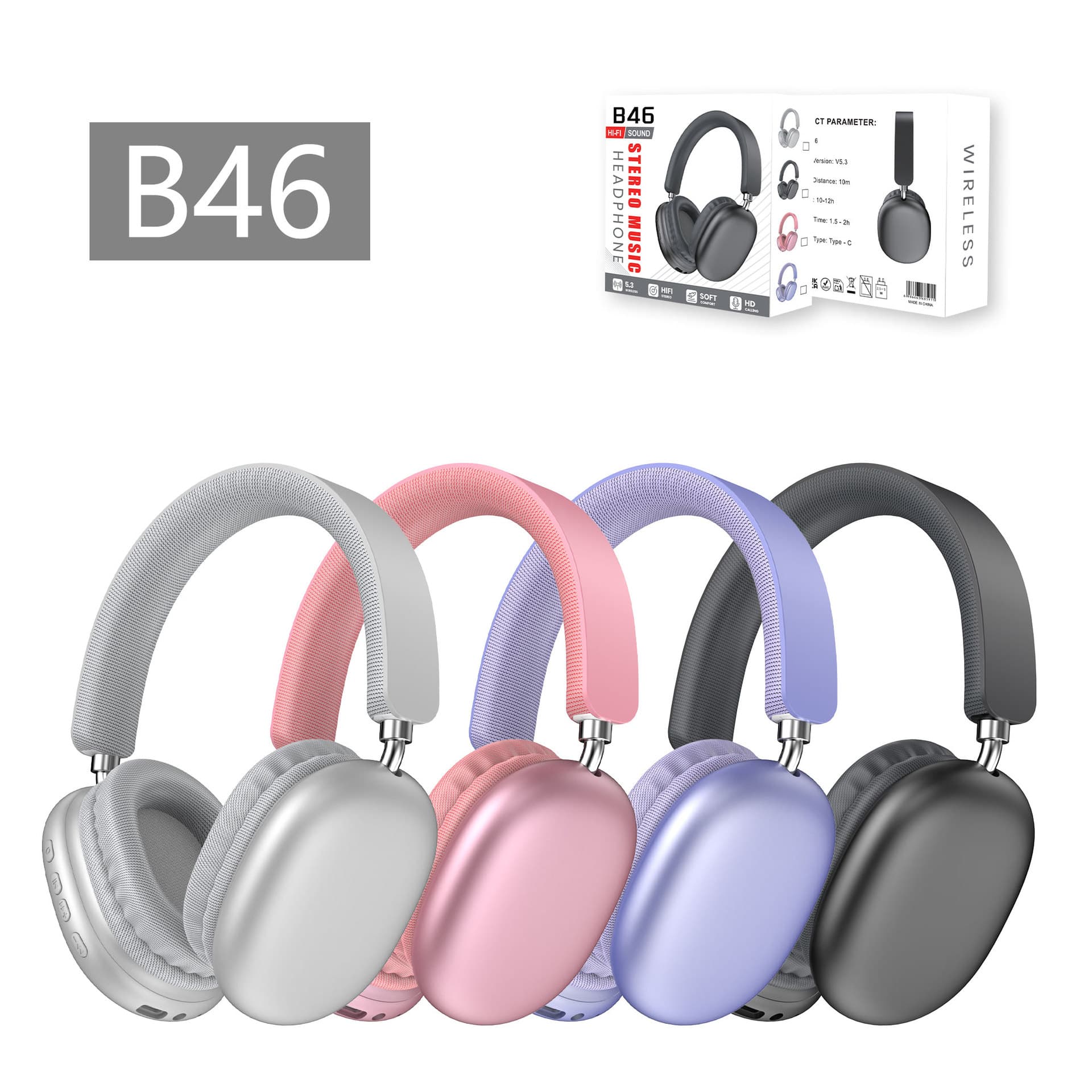 New Cross-Border B46 Wireless Bluetooth Headphones Stereo HIFI Sports Rotating Over-Ear Headphones Wholesale