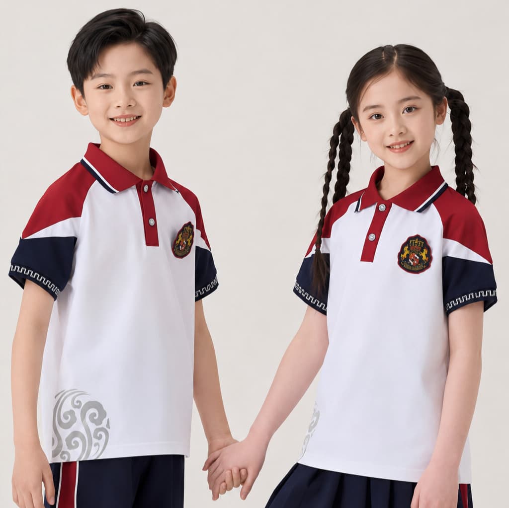 Summer Short-Sleeve School Uniform Set Two-Piece Student Uniform for Primary and High School Class Team Wear Custom Manufacturer