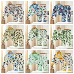 2026 Kids' Pajamas Autumn Button-Up Long Sleeve Top and Pants Boys Girls Homewear Set Factory Direct