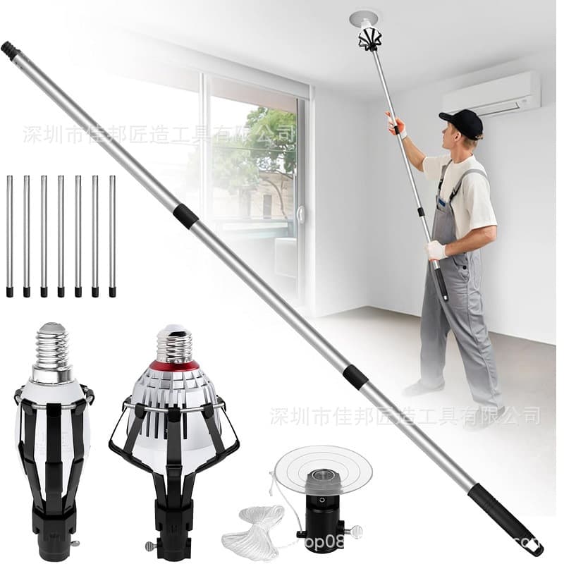 Professional Suction Cup Tool for Changing High-Altitude Light Bulbs with Extension Rod for Removing and Installing Energy-Saving Lights, Telescopic Clamp