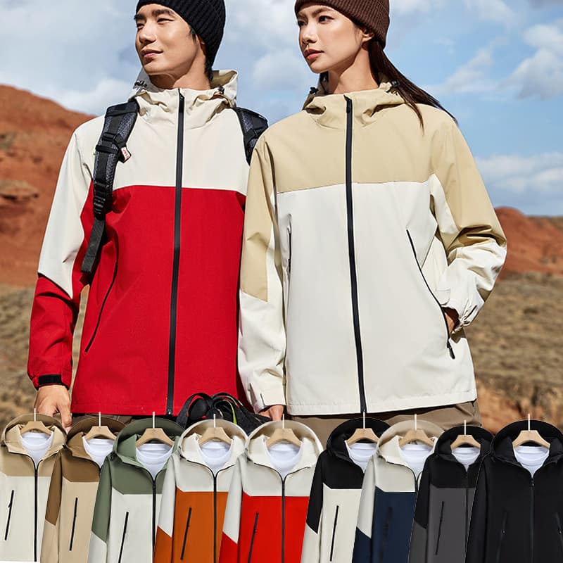 Cycling team uniform, hooded zip-up casual hiking jacket, activity clothing, windproof and waterproof work clothes