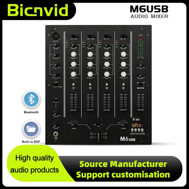 4-Channel USB Mixer for DJ Live Stage Bar KTV Mixing Console for Streaming Performance Scratching