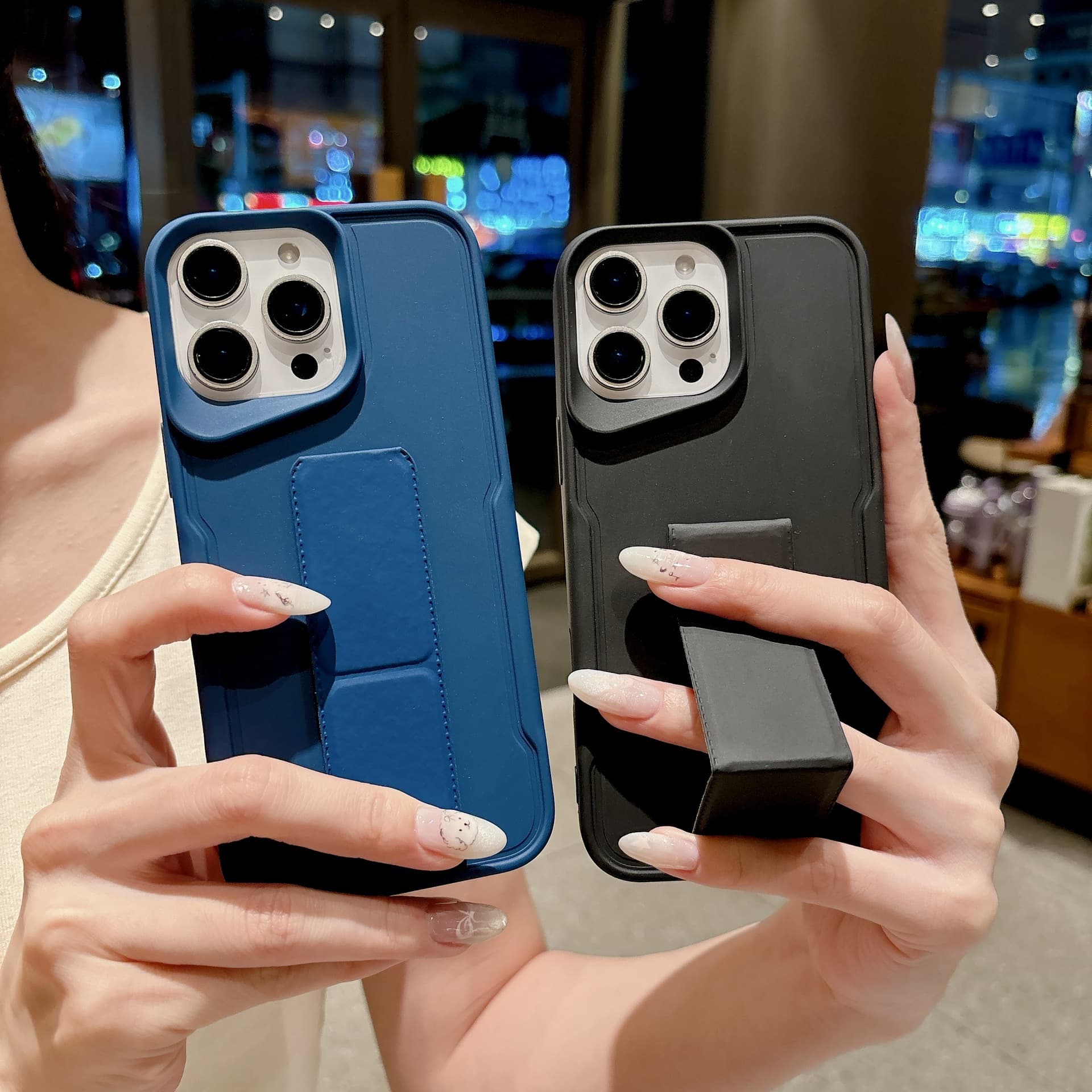 For Apple 17 Pro Max Foldable Stand Phone Case, Anti-Drop iPhone 16 Solid Color Skin-Feel 14 Protective Case