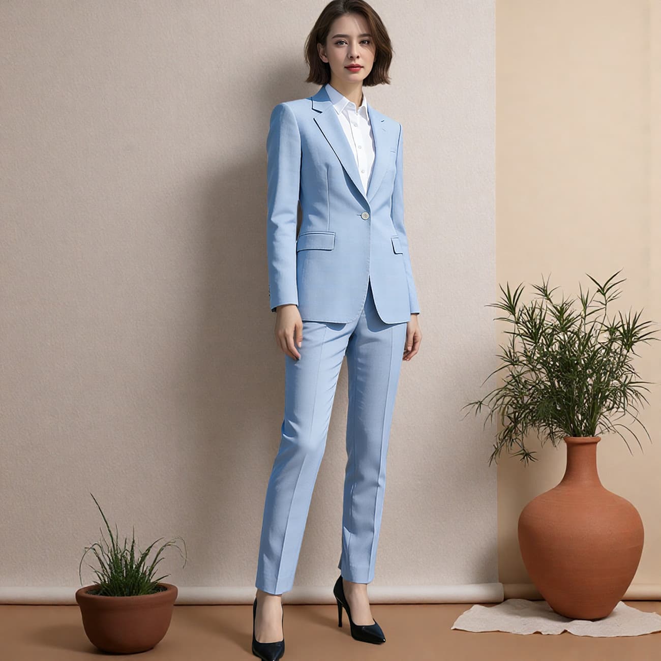[Half-Lined Thin Style] Women's Commuting Suit in the Institution, Cool and Dark Plaid Bank Teacher Interview Formal Wear