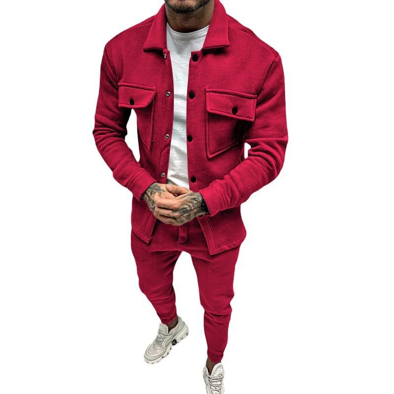 Cross-border EU/US Big Size Fashion Men's Suit Spring Autumn Two-Piece Set Foreign Trade Trendy Suede Casual Jacket Pants