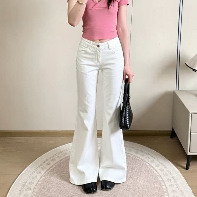 Low-waisted loose slimming flared floor-length pants for women new style small American hottie retro white bootcut jeans