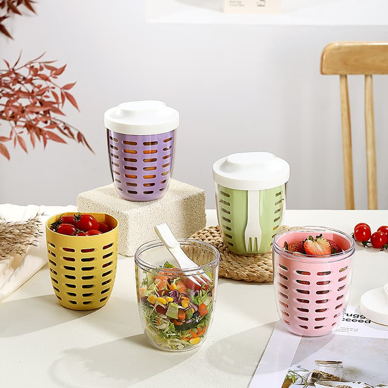 Ins Salad Cup Fruit Cup Double-Layer Draining Cup Commuter Portable Breakfast Cup Student Soup Cup Lunch Box Microwave Safe