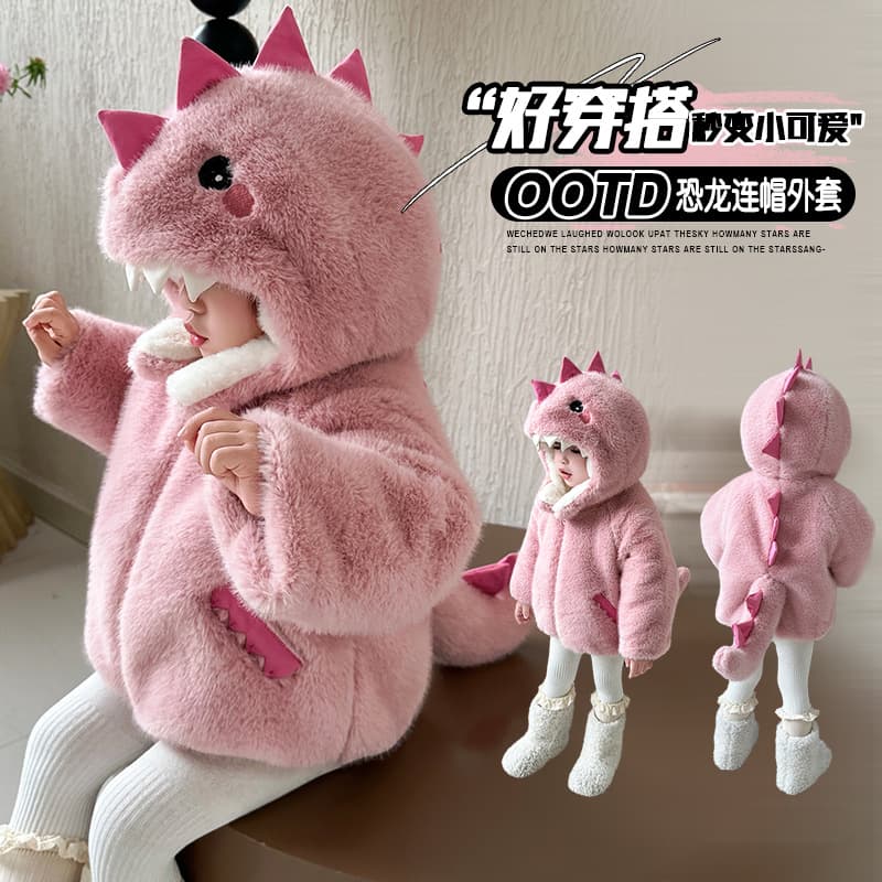Girls' Fleece-Lined Coat 2025 New Winter Thickened Faux Fur Fashionable Wool Coat Little Girl Winter Jacket