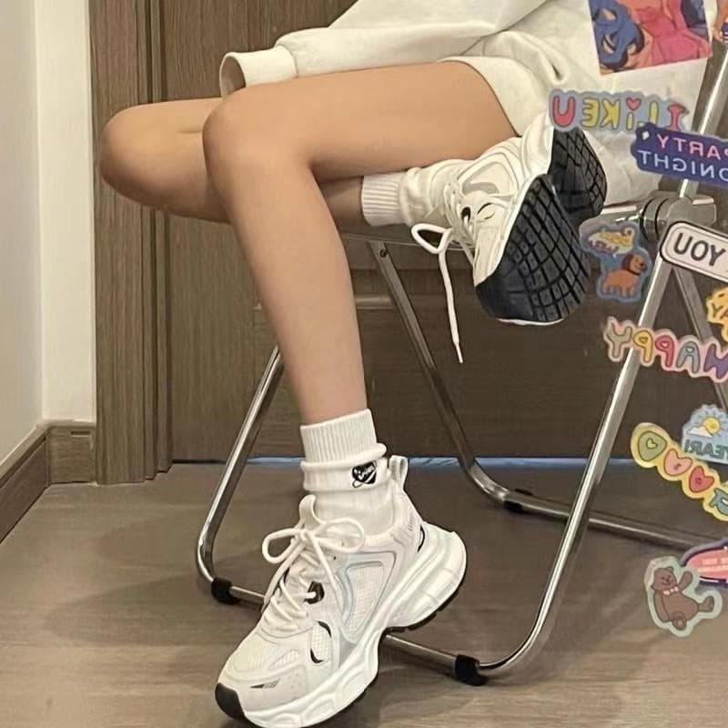 Thick Sole Casual Sneakers Women Summer Breathable 2024 New Dad Shoes Women Versatile Running Shoes Trendy