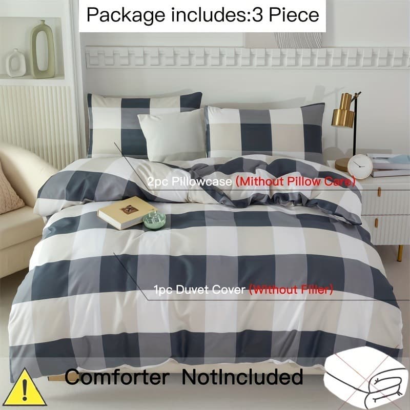 2026 New Cross-border Drop Shipping 3-Piece Set Plaid Print Duvet Cover: Soft and Breathable Print Duvet Cover
