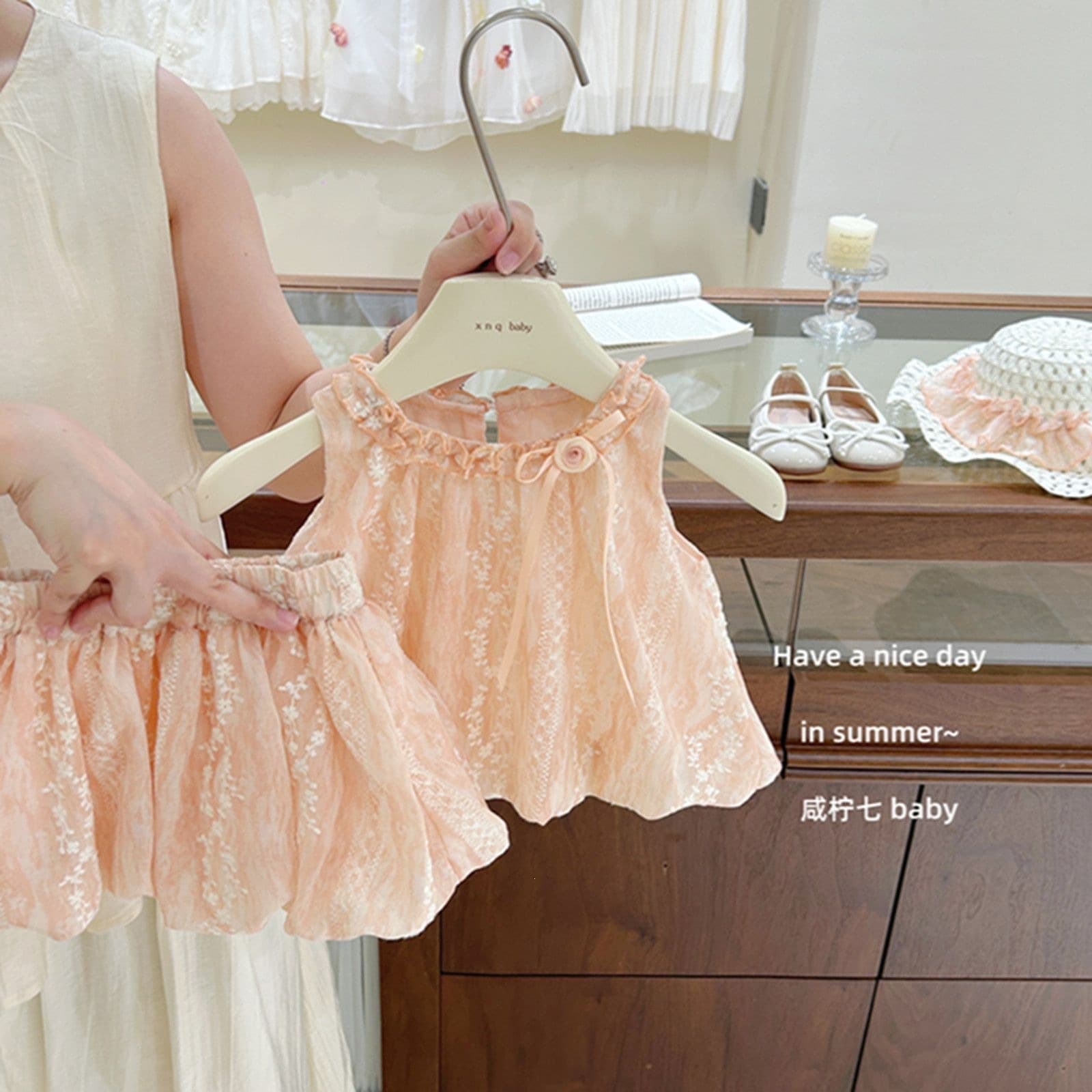 Girls Summer Set Gentle Style Orange Floral Top and Bloomer Pants Toddler Sweet Two-Piece Outfit