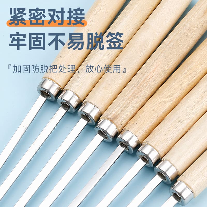 Wholesale Stainless Steel BBQ Skewers with Wooden Handle, Wooden Handle Lamb Skewers, Steel BBQ Needles for Home and Commercial Use