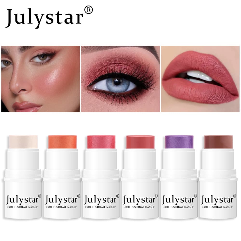 Julystar 6-Color Highlighter Contour Blush Pearlescent Cream Blush Single Matte Blush Stick Cosmetics